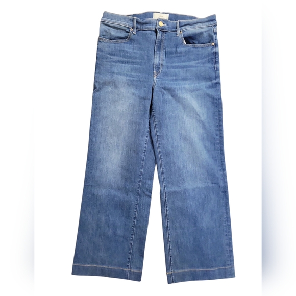 Elims Denim The Malibu Wide Leg Cropped Blue Jeans High Rise Short Inseam 33 - Picture 5 of 10